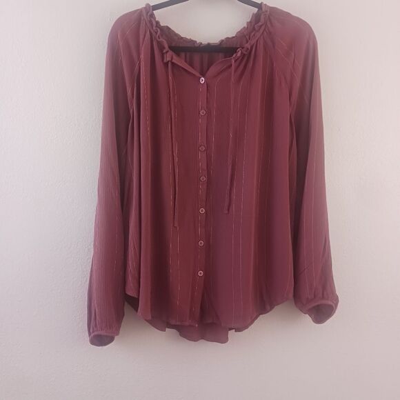 Torride Crinkle Gauze With Lurex Peasant rose brown Blouse size 1X - Picture 2 of 6
